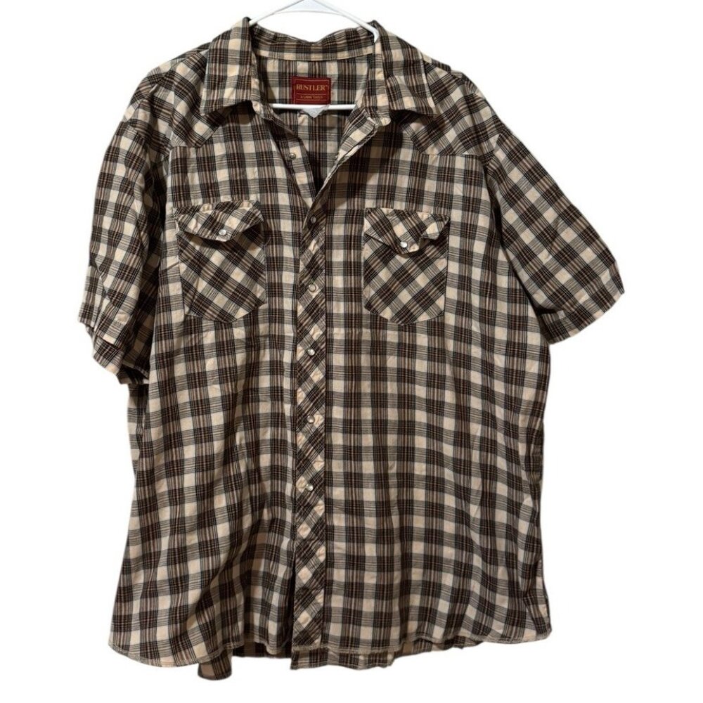 Rustler Western Shirt Men Size Measured X Long Tails Pearl Snap Short‎ Sleeve